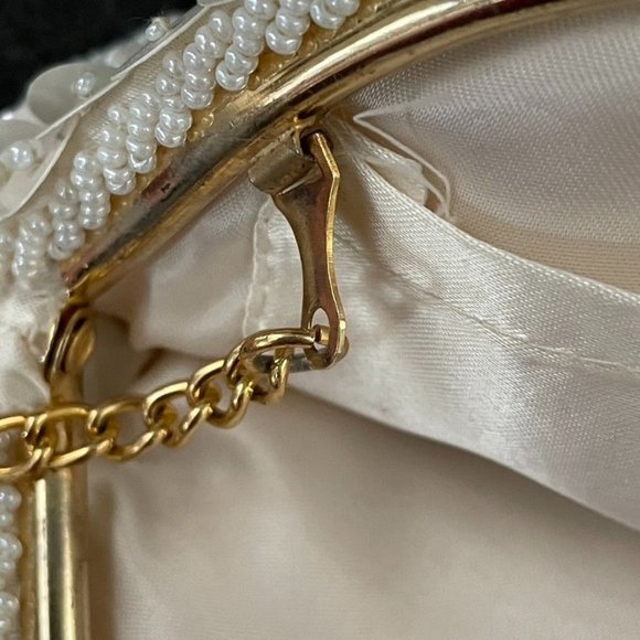 Antique white beaded sequin & pearl evening purse Le Jule - Picture 6 of 16